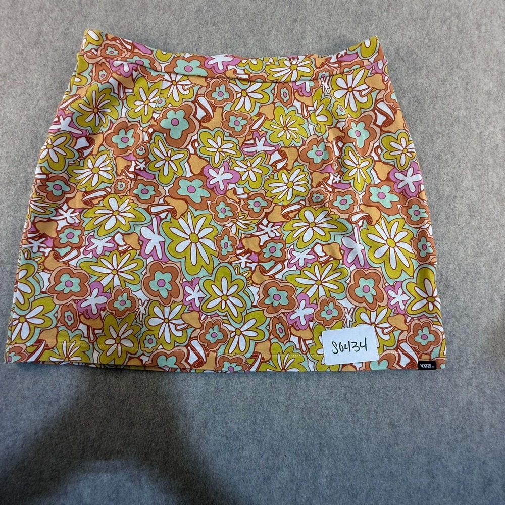 Vans Retro Floral Mini Skirt Womens M Yellow Pink Orange 70s Style Psychedelic